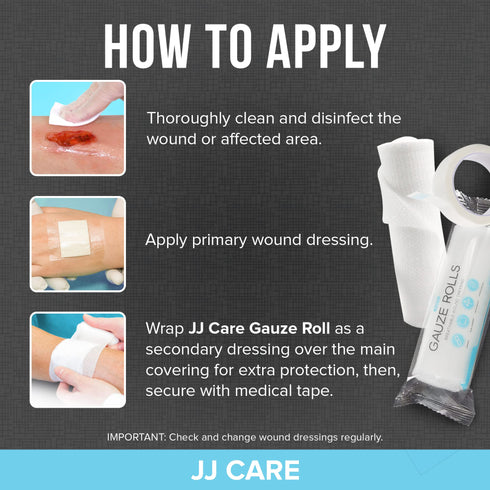 JJ CARE Gauze Rolls Pack of 24, Individually Wrapped Gauze Bandage Roll, with Bonus Medical Tape, 4 inches x 4.1 Yards Rolled Gauze, Latex Free & Stretchable Gauze Rolls